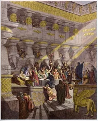 A Festa de Baltazar - Festa de Belsazar - A Festa de Belsazar - gravura em "A ilustração bíblica" de Gustave Dore (1832-1883) - Gravura de "A Bíblia Dore
