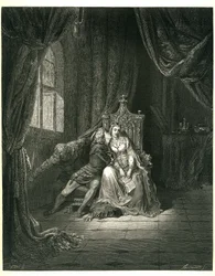 O Inferno de Dante Alighieri (a Divina Comédia) ilustrado por Gustave Dore. Edição francesa de 1861. Francesca da Rimini e o seu amante: "Quel giorno piu non vi leggemo avante. (Neste dia não lemos mais)", canto 5. v. 138