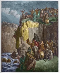 O massacre dos profetas de Baal - O profeta Elias faz perecer os sacerdotes de Baal - gravura em «A Bíblia ilustrada» de Gustave Doré (1832-1883) - gravura de «A Bíblia de Doré»
