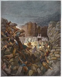 A queda das muralhas de Jericó - Gravura na «Bíblia ilustrada» de Gustave Doré (1832-1883) - Gravura da «Bíblia Doré»