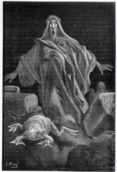 O alarme gritou - ilustração do medo de Gustave Doré, gravura