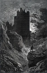 O castelo do medo - ilustração do medo por Gustave Doré, gravura