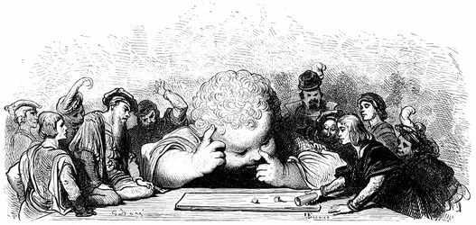 A educação da criança Gant Gargantua: aprende a tocar o des. Ilustração de Gustave Dore para a obra de François Rabelais.