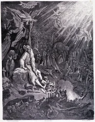 O último julgamento vai acabar com o teu tormento... Placa XII - Ilustração de Gustave Dore (1832-1883), para La legende du jeif vagueando por Pierre Dupont, edição Librairie du magasin pitoresco, Paris 1862