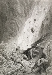 "Eles viram missas de pedras, pedregulhos e pedras, dardo na esquina", de "A ascensão do Matterhorn", de Edward Whymper (1840-1911), publicado em 1860-80