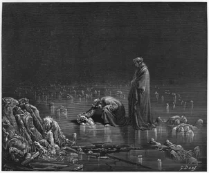 Virgílio (70-19 a.C.) e Dante, ilustração de „A Divina Comédia“ (Inferno), de Dante Alighieri (1265-1321), Paris, publicada em 1885