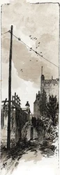 Beco entre a avenida de Versailles e a margem do Sena, Auteuil, paris (Beco entre a avenida de Versailles e o rio Sena, distrito de Auteuil, Paris) Desenho de Gustave Frainpont (1849-1923) desenhos de Saint-Juirs