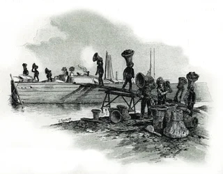 Descarregadores de carvão nas forjas de Ivry-sur-Seine, desenho de Gustave Fraipont (1849-1923) segundo Saint-Juirs