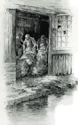 Megissiers de la rue des gobelins em Paris (Tanners trabalhando couros e peles de animais na rue des Gobelins, Paris) Desenho de Gustave Frainpont (1849-1923) desenha a partir de "La seine a travers Paris" de Saint-Juirs