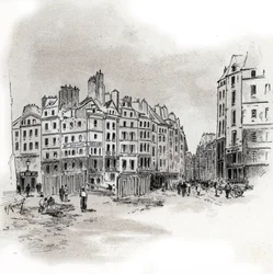 Vista da Praça Maubert, Paris Desenho de Gustave Fraipont (1849-1923) desenha de "La seine a travers Paris" de Saint-Juirs