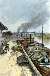Vista do Canal de la Villette em Paris Desenho de Gustave Fraipont (1849-1923) de Saint-Juirs