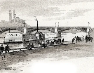 Vista da Ponte Grenelle em Paris Desenho de Gustave Fraipont (1849-1923) a partir de Saint-Juirs