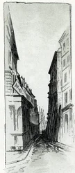 Vista da rua Hotel Colbert perto da praça Maubert em Paris Desenho de Gustave Fraipont (1849-1923) a partir de Saint-Juirs