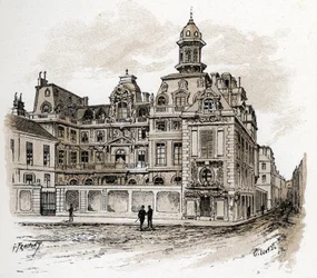 Vista do Hotel de la Valletta no Quai des Celestins, Paris (Vista do Hotel Valette no quai des Celestins, Paris) Desenho de Gustave Fraipont (1849-1923) desenhos de Saint-Juirs "La seine a travers Paris"