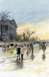 Vista do Palácio Bourbon, sede da Assembleia Nacional francesa, Paris. Desenho de Gustave Fraipont (1849-1923) a partir de Saint-Juirs