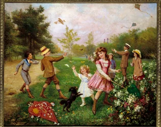 A Caça às Borboletas. Pintura de Gustave Francois Lasellaz (1848-1910)