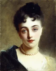 Uma senhora elegante com pérolas,