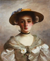 Retrato de uma jovem garota com um chapéu de palha,