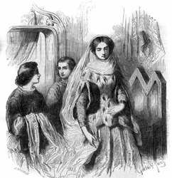 Retrato de Jeanne de Montmorency, filha de Bouchard 1st de Marly. Século XIII-XIV. Gravura de Gustave Janet