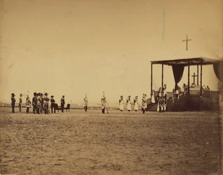 [Missa militar no Campo de Chalons na presença do Imperador (Le messe militaire..Camp de Chalons...presence de l