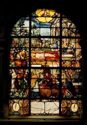 Saint-Etienne du Mont igreja, janela de vidro representando o Cristo morto (vitral)