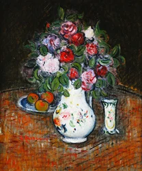 Vaso de flores e tigela de frutas; Vaso de flores e tigela de frutas,