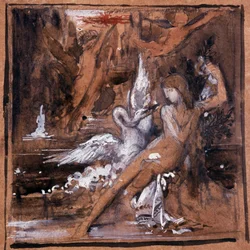 Leda e Swan. Desenho de Gustave Moreau (1826-1898).