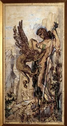 Édipo e a Esfinge. Pintura de Gustave Moreau (1826-1898), 1861. Paris.