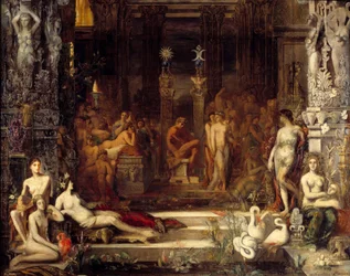 As Filhas de Thespius King Thespios tinham cinqüenta filhas que ele queria unir com Heracles (Hércules), representante no centro, para que todas tivessem um filho dele. pintura de Gustave Moreau (1826-1898) Dim. 2,5x2,5 m Paris, musee Gustave Mais