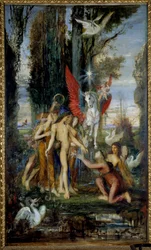 O poeta grego Hesíodo (século VIII a.C.) e as Musas Pintura de Gustave Moreau (1826-1898) século XIX, 263 x 155 cm Paris, Musee Gustave Moreau
