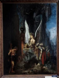 O viajante ou Édipo viajante ou A igualdade perante a morte: Édipo diante da Esfinge. Pintura do século XIX. 0,93 x 1,24 m. Metz, Musée des Beaux-Arts