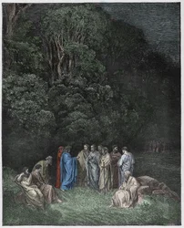 Inferno, Canto 4: Homero, os poetas e os heróis no Limbo, ilustração da Divina Comédia de Dante Alighieri, 1885
