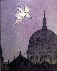 Ilustração para “La storia di Peter Pan””, fábula de James Matthew Barrie (JM ou J. M. Barrie