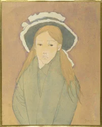 Menina com chapéu grande e cabelos cor de palha, década de 1910 (wc, guache e grafite sobre papel)
