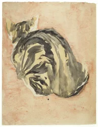 Gato de tartaruga sentado (técnica mista sobre papel)