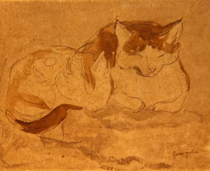 Sleeping Cat (lápis e aguarela sobre papel)