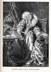Elizabeth que assina a sentença de morte de Marys, 1882