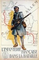 Infantaria francesa em batalha (a linha vermelha representa a linha Hindenburg) - doente por H. Delaspre