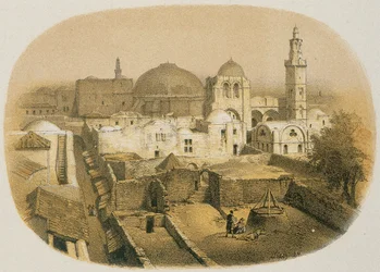 Igreja do Santo Sepulcro em Jerusalém. Etching by Stelzner - Steinkopk J.F. Editore