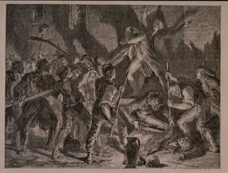 O Massacre nas Prisões em setembro de 1792, gravado por Jean-Baptiste Charles Carbonneau (n.1815)