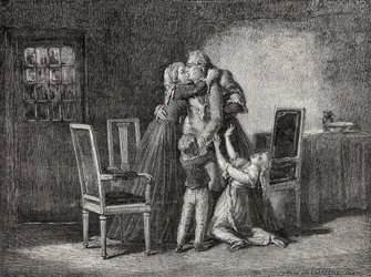 O último adeus da família real, de 20 de janeiro de 1793, gravado por Carbonneau, de "Histoire de la Revolution Française", de Louis Blanc (1811-82)