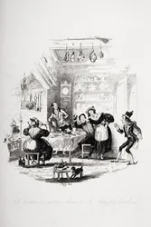 Job Trotter encontra Sam na cozinha de Mr. Muzzle, ilustração de "The Pickwick Papers" de Charles Dickens (1812-1870) publicada em 1837 (ver também 259100)