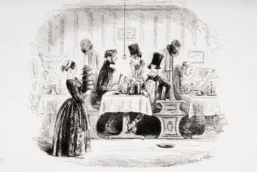 Entretenimento do Sr. Guppy, ilustração de &39;Bleak House&39; de Charles Dickens (1812-1870) publicou 1853