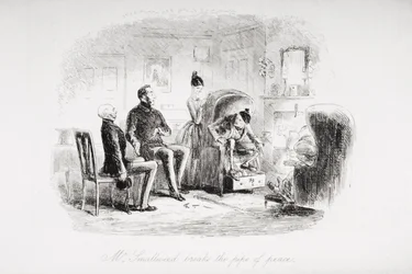 Sr. Smallweed quebra o Pipe of Peace, ilustração de &39;Bleak House&39; por Charles Dickens (1812-1870) publicado em 1853