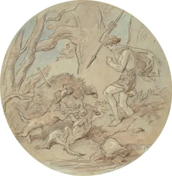 Um dos dezoito desenhos para uma série de placas que ilustram Vénus e Adónis