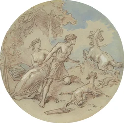 Um dos dezoito desenhos para uma série de placas que ilustram Vénus e Adónis