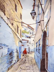 Um visitante, Chefchaouen, Marrocos, c.2024 (aguarela e tinta)