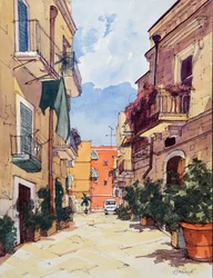 Cidade Velha, Bari, Itália, c. 2024 (aguarela e tinta sobre papel)