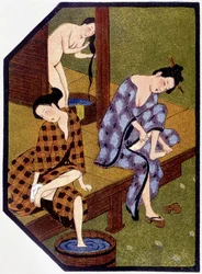 Jovens japonesas no banho - em «Bonecas japonesas», de Félicien Champsaur, il. Hanafusa Itcho, Paris