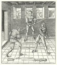 Arquiduque Maximiliano da Áustria aprendendo a arte da esgrima (gravura)
